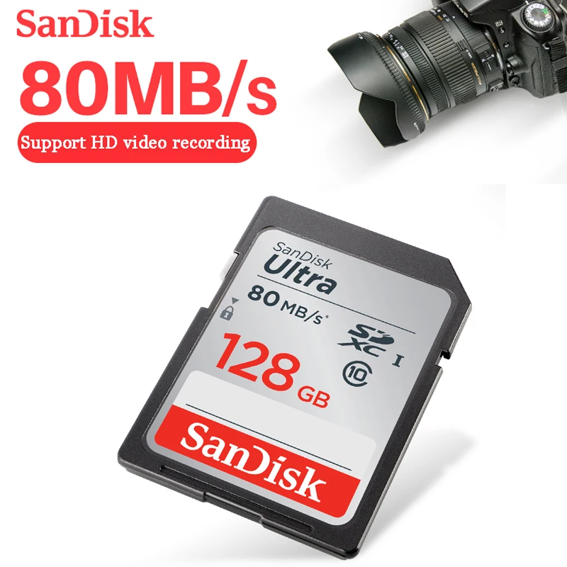 

Original SanDisk Ultra SD card 64GB 128GB SDXC 16GB 32GB SDHC Class10 Memory Camera Card C10 80mb/s USH-1 Support FULL HD Video