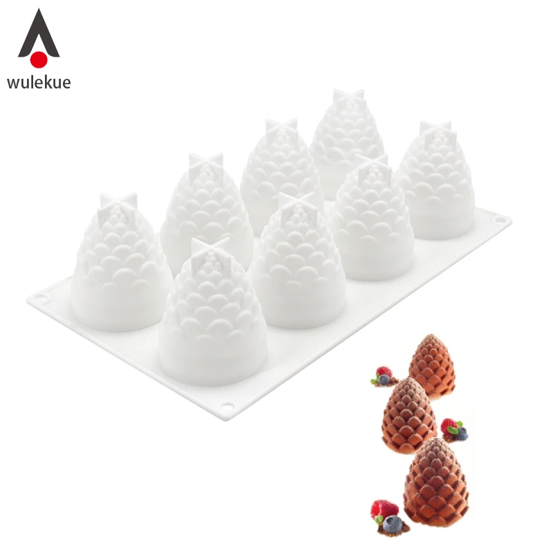 Wulekue 3D Silikon Formen 8 Löcher Pinecones Form Backen Werkzeuge Für Kuchen Mousse Eis Dekoration Backformen Zubehör Günstig