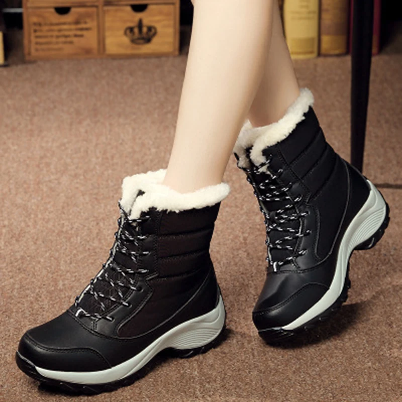 Winter Women Ankle Boots Fur Warm High Help Snow Boots Plus Size 35 41 ...