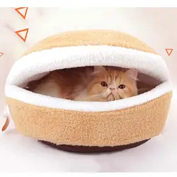 Теплая кошка кровать Дом гамбургер кровать Disassemblability ветрозащитный Pet Puppy Гнездо основа скрывая бургер булочка для зимы