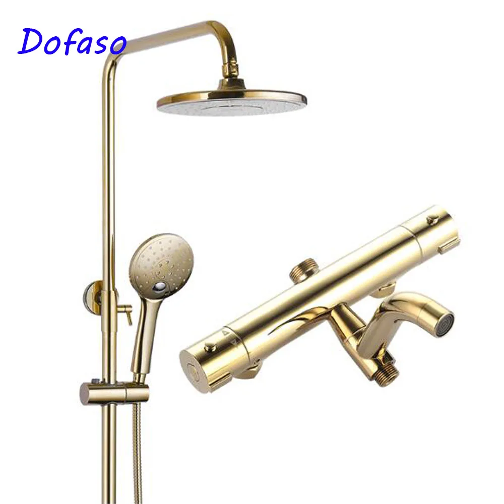 

Dofaso royal Vintage Polished Gold Bathroom Thermostatic Shower Faucet Set In Wall Bath Shower set mixer taps antique