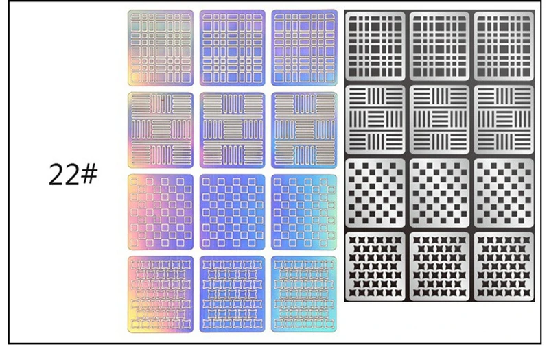 12 дизайн в 1 лазерный винил для ногтей полый неправильный шаблон трафареты для многоразовый для маникюра деко наклейки для нейл-арта наклейки-трафарет - Цвет: 22