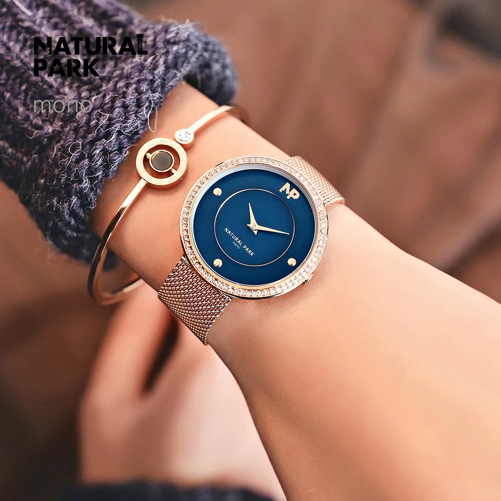 Natural Park Brand Rose Gold Quartz Women Watches Luxury Steel Clock