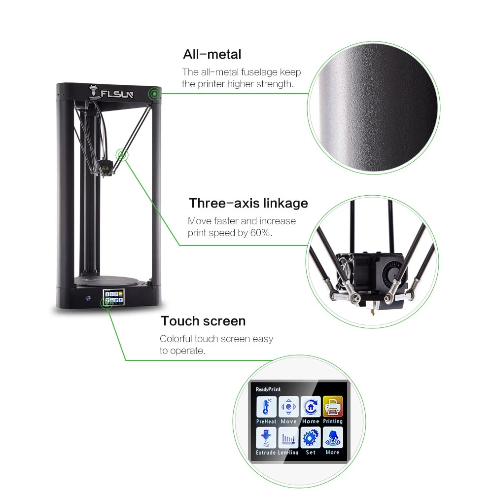 Flsun-QQ Delta Kossel 3d принтер сенсорный экран Wifi модуль большая площадь печати 260*260*370 мм, один рулон нити в подарок