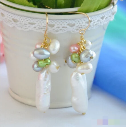 

Hot sell Noble- hot sell new - free shipping 00115 white biwa FRESHWATER PEARL DANGLE EARRING