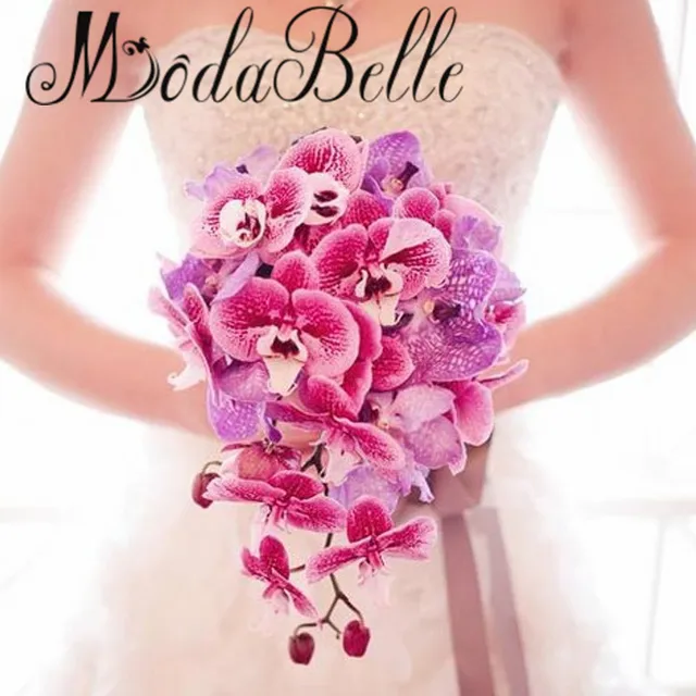 Phalaenopsis Orchid Artificial Cascading Wedding Bouquet Designs Phalaenopsis Orchid Artificial Cascading Wedding Bouquet Designs Pink Purple Teardrop Bridal Bride Bruidsboeket Waterval