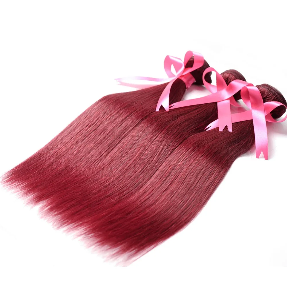Bold Red 99J Hair 3 Bundles With Closure Burgundy Brazilian Straight Human Hair Weave Bundle With Closure Pinshair Nonremy Cheap (9)