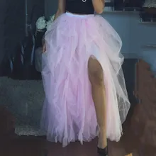 Юбка из тюля с разрезом спереди и высокой талией, Женская длинная юбка, асимметричная юбка макси, вечерние юбки-пачки белого цвета, Faldas Mujer Saias