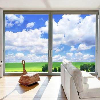 

Customized modern blue sky and white clouds window glass stickers office sliding door light opaque frosted glass film