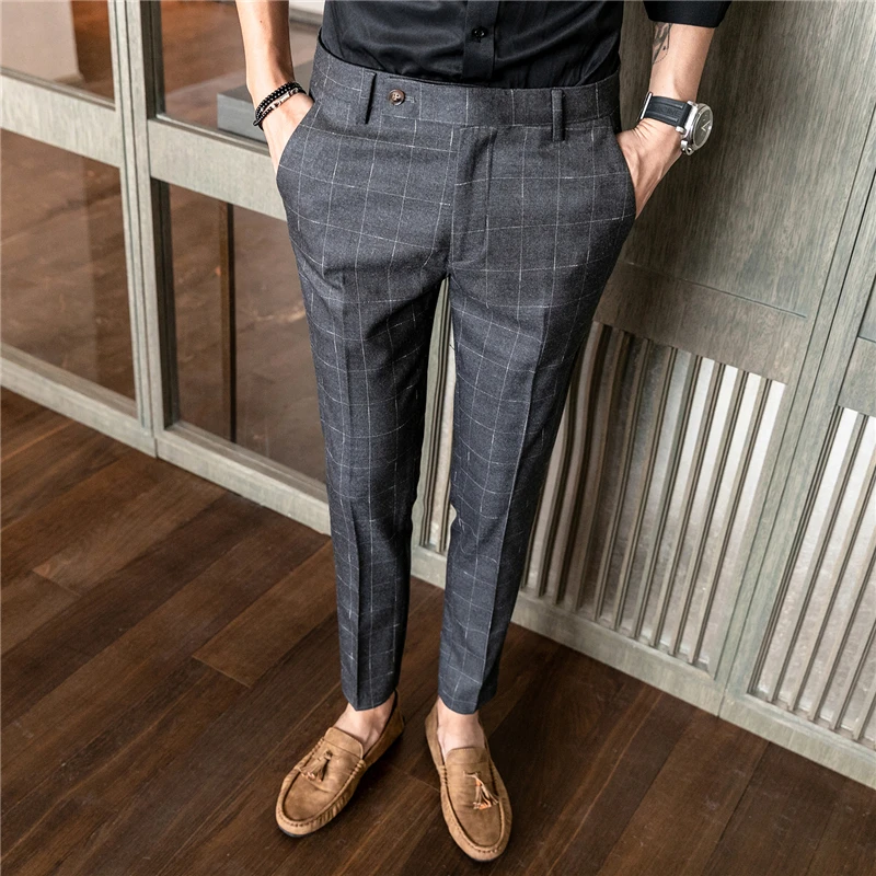 Spring and autumn men plaid pants Asia size 28 29 30 31 32 33 34 36 Mens suit trousers Slim design pant