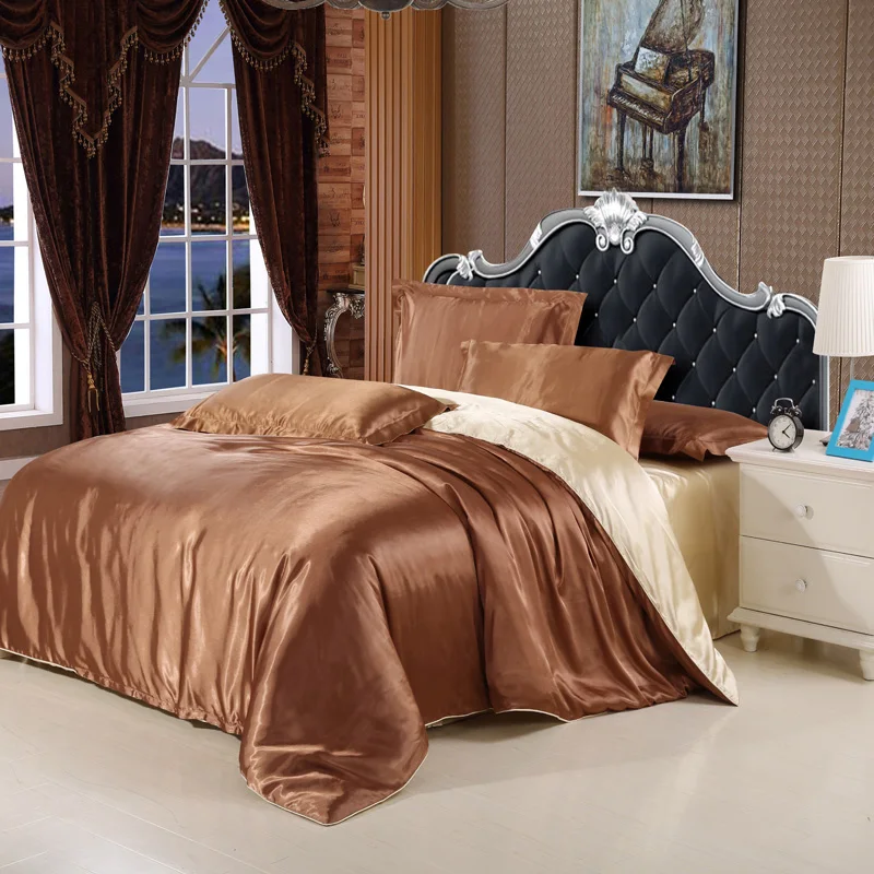 imitation silk satin luxury bedding set silver satin set full king silver satin sheets