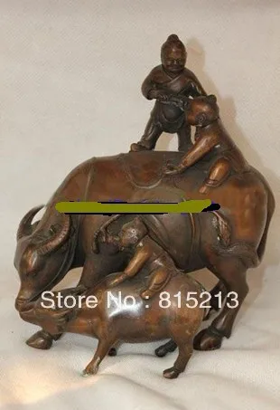 

bi00452 8inches Chinese Pure Bronze traditional Cowherd Statue