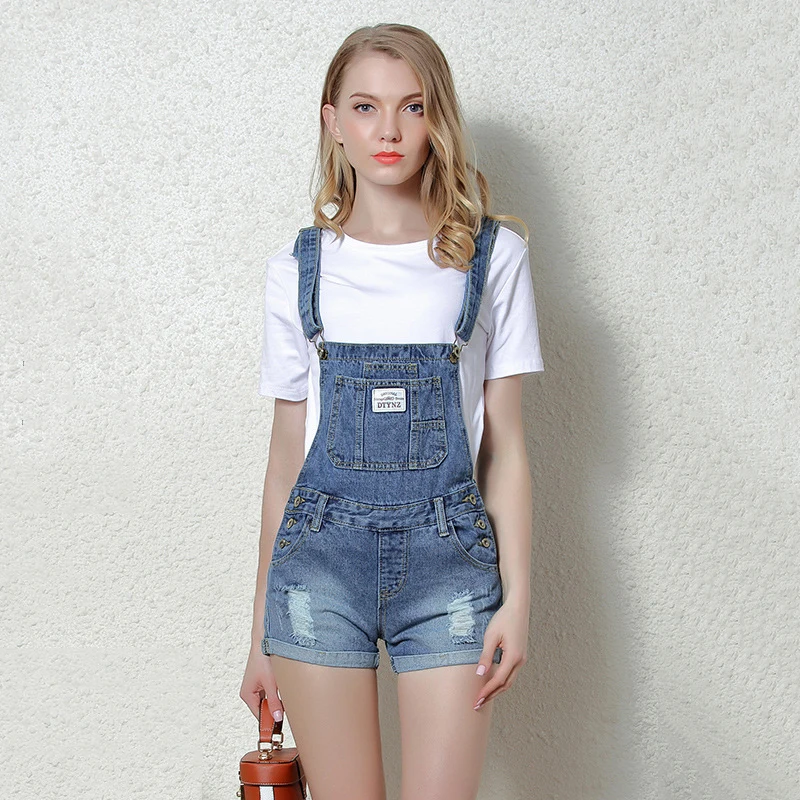 Shorts Jeans Women 2017 New Summer Hole Cuffs Shorts Ripped Suspenders ...