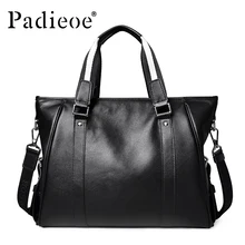 Padieoe Famous Brand Men’s Briefcase Men Messenger Bags Genuine Cow Leather Tote Bag For Male Business Men Laptop Bag Male Bags