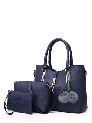 Новинка, женская сумка, Женская сумочка, композитная посылка, 3 шт./набор, с принтом, вышивка, цветок, на одно плечо, сумка-портфель - Цвет: blue