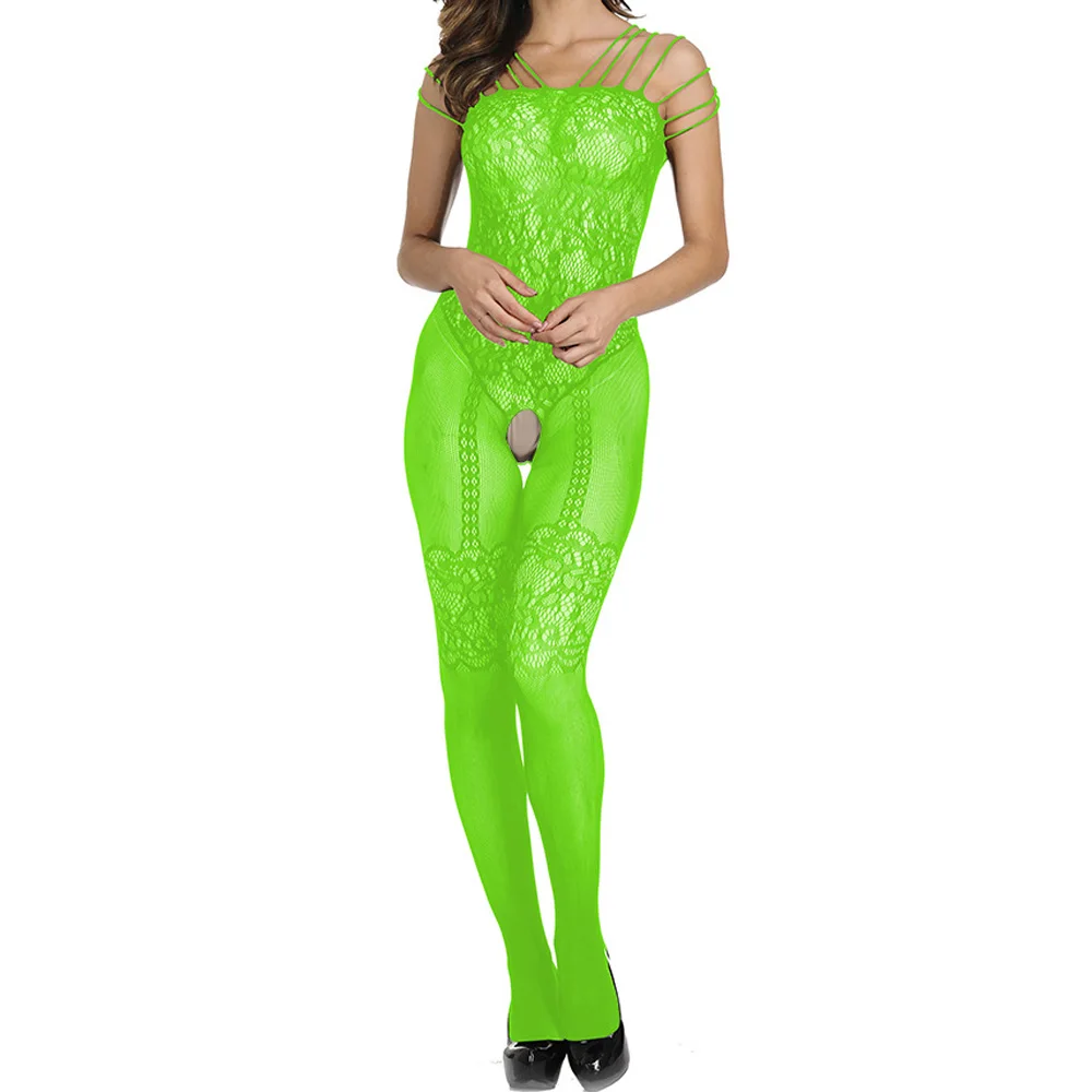 

Sexy Off Shoulder Slash Neck Sleeveless Women Summer Noen Green Slim Jumpsuit See Through Mesh High Waist Club Party Romper