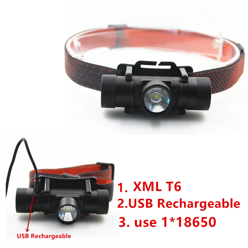 Новый XML T6 USB Перезаряжаемый налобный фонарь фары 18650 Головной для кемпинга