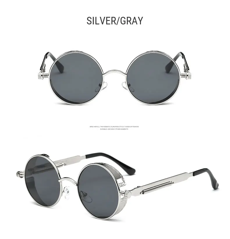 Синие круглые стимпанк Солнцезащитные очки для мужчин и женщин, фирменный дизайн, готические защитные очки в стиле стимпанк, Ретро металлическая оправа, панк солнцезащитные очки