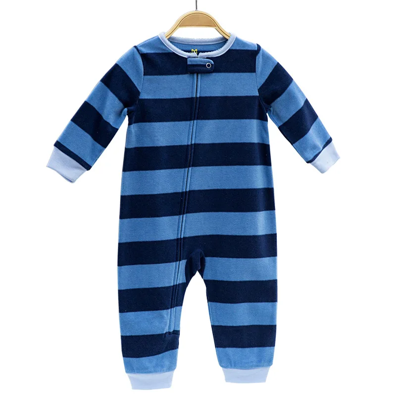 Одежда для малышей; пижамы; комбинезон; Одежда для новорожденных; флисовый комбинезон для маленьких девочек; Верхняя одежда для мальчиков на молнии; Комбинезоны для маленьких девочек - Цвет: Blue stripe