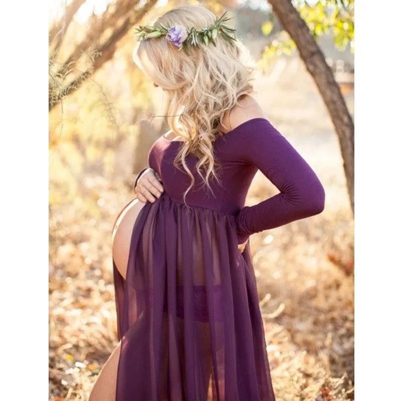 Шифоновое платье для беременных; реквизит для фотосессии; платья для беременных; платья макси для фотосессии; Одежда для беременных женщин; - Цвет: Long Sleeve Purple