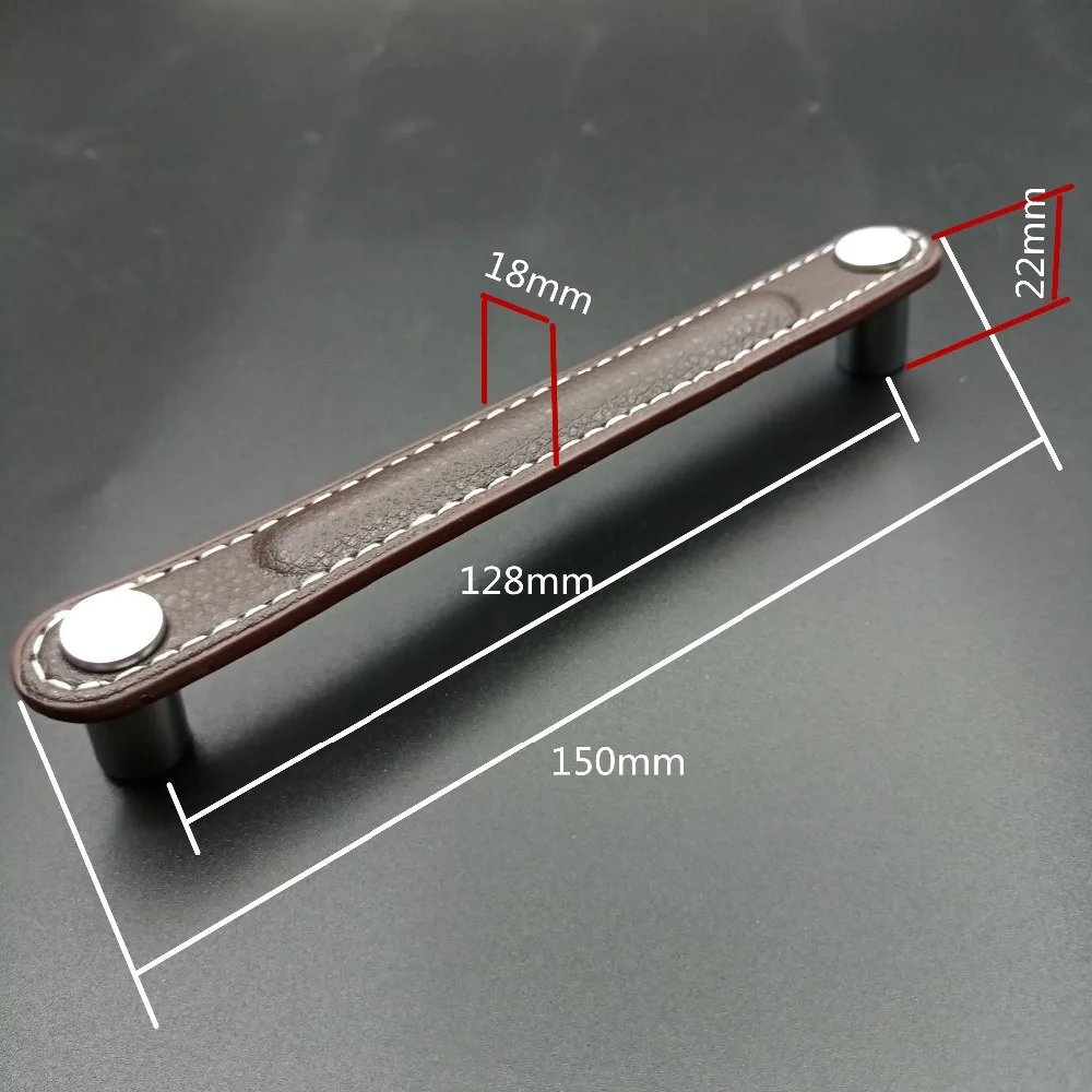 Черная кожаная Мебельная ручка коричневого цвета C: C 96 мм/128 мм, современная ручка в европейском стиле для двери, шкафы