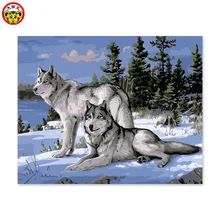 Цифровая живопись Знаменитые Картины их собственного цвета DIY Ручная Снежная гора Снежный волк картины по номерам