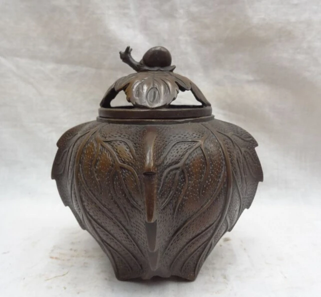 

JP S0610 Chinese Bronze Buddhist Animals Snail Statue Leaf Box Incense Burner Censer Discount 35%