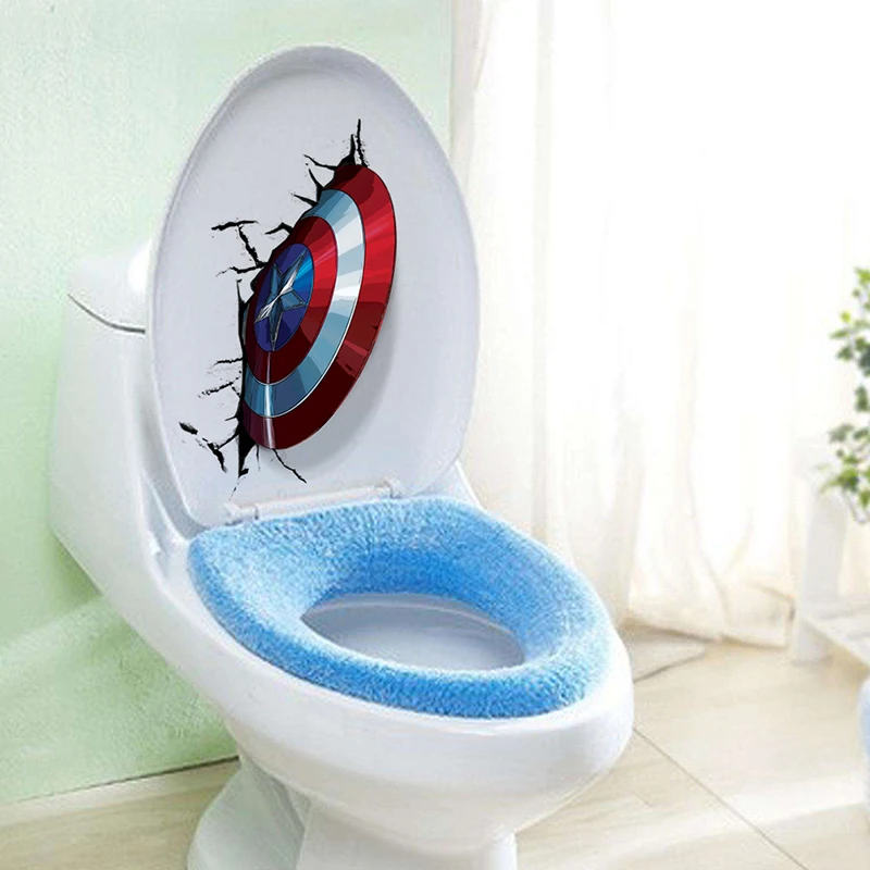 3D Vivid Captain America Shield Through Decorative Wall Stickers For Toilet Decor The Avengers Wall Decals Art PVC Mural Posters