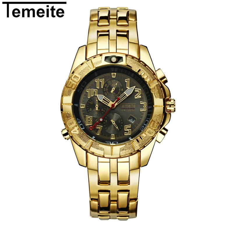 

mens watch TEMEITE brand men wristwatch quartz stainless steel waterproof man watches men's watches luxury gold