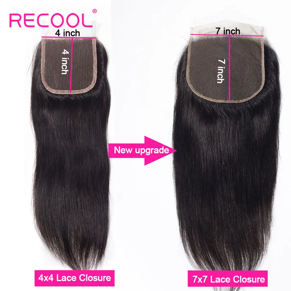 Recool бразильские прямые пучки волос с закрытием 3 пучка с 7X7 синтетическое закрытие шнурка Remy человеческие волосы переплетения пучки с закрытием