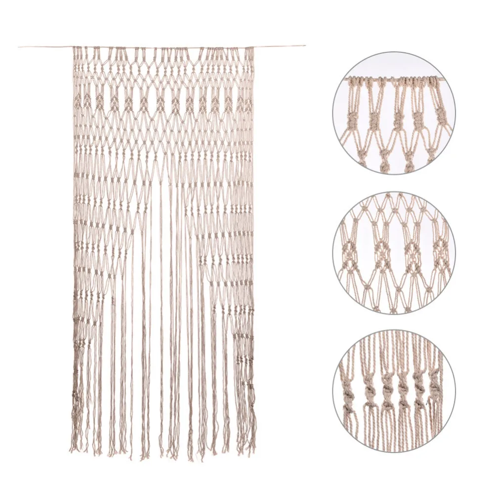 Colgante macramé bohemio tejido hecho a mano tapiz de fondo de boda cortina de puerta decoración del hogar regalo de boda Beige 200 cm