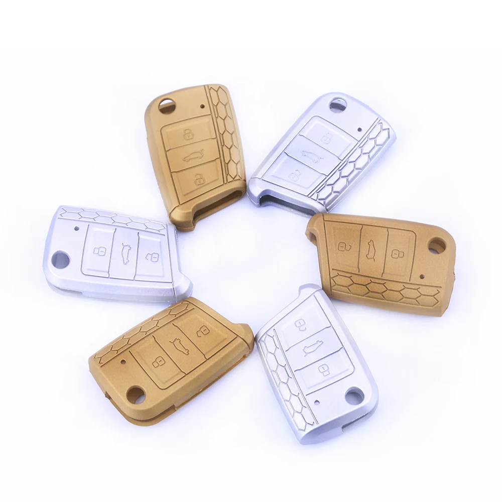 New style Metallic Gold Silver Honeycomb Cover Silicone 3 buttons car key case fits Volkswagen Golf 7 auto cover protect bag | Автомобили