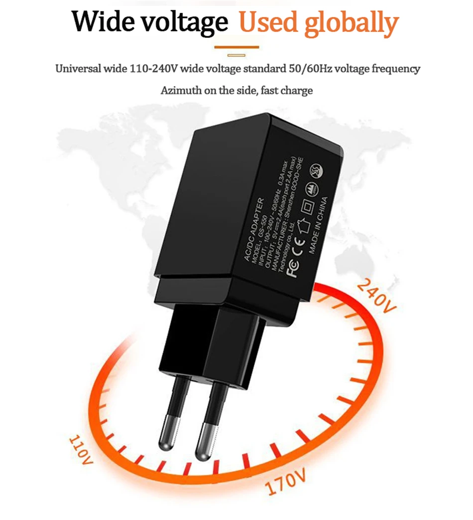 СВЕТОДИОДНЫЙ цифровой 2 Порты универсальная usb-зарядка универсальная вилка европейского стандарта стены мобильного телефона Зарядное устройство для iPhone X 8 7 для samsung S8 S9 адаптер