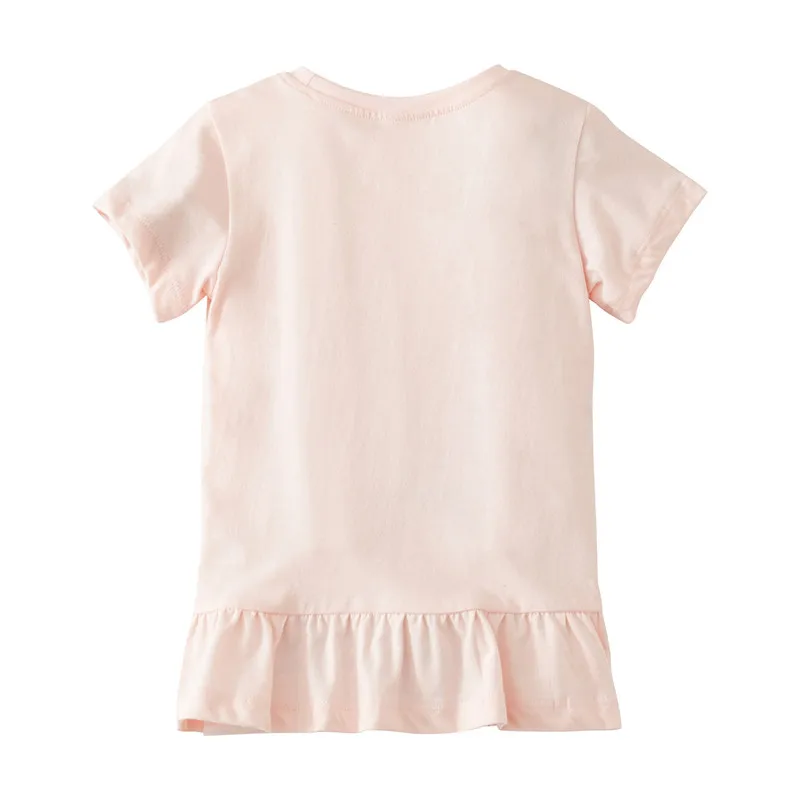 Little Maven/Новая летняя одежда для детей; короткая Розовая Трикотажная футболка с круглым вырезом и гофрированным рисунком животных из мультфильма для девочек; Повседневная футболка