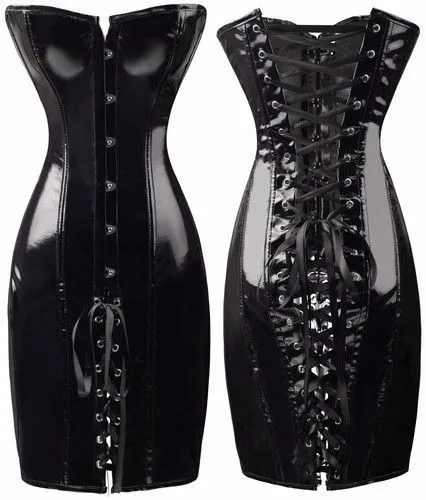 COLDKER готический черный длинный корсет платье ПВХ винил Размер S-2XL Клубная одежда стимпанк хорошее качество
