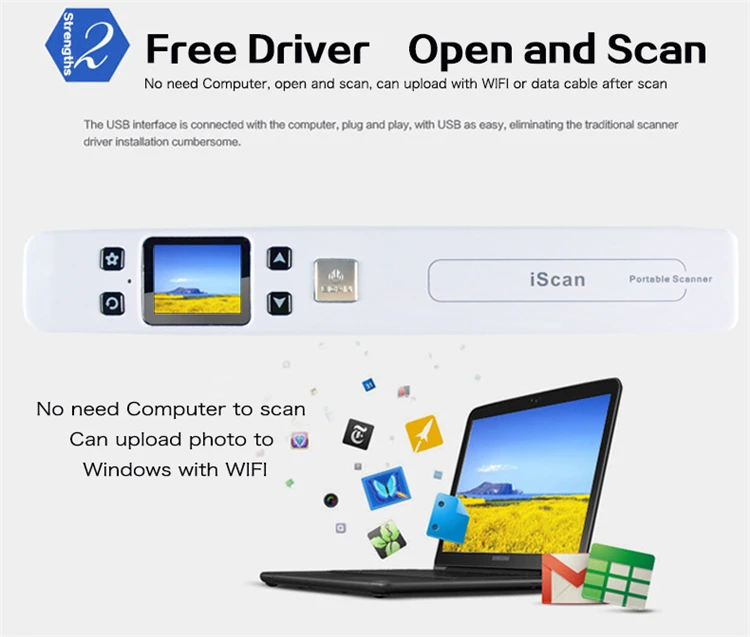 Веха сканер документов фото тонкое разрешение 1050 dpi Портативный сканер Wi-Fi подключен с форматом JPG/PDF IScan02