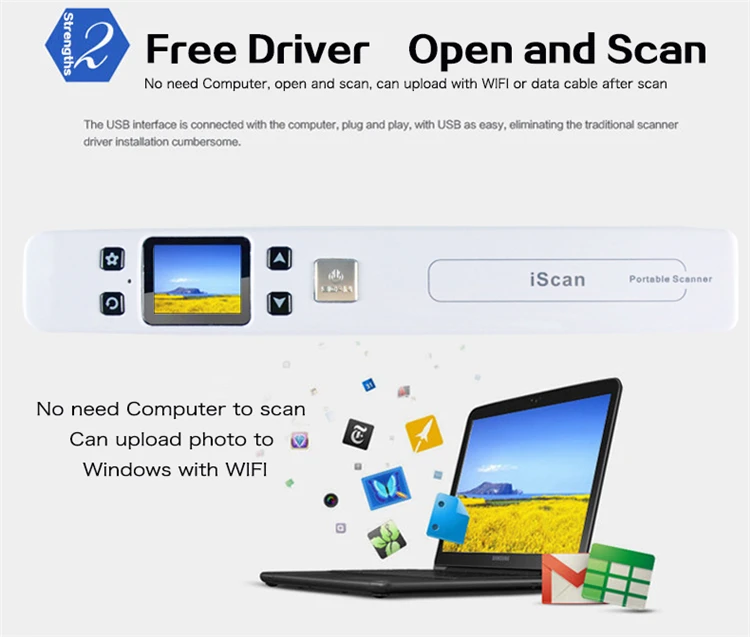 best document scanner Milestone Wifi Photo Document Scanner  Wireless Fine Resolution 1050DPI Portable Scanner Connected JPG/PDF File Format  Handheld android scanner