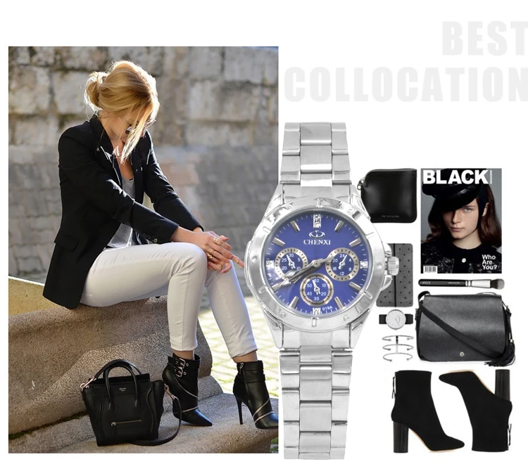 CHENXI женские модные стальные часы Женские Простые Стильные женские кварцевые часы женские Роскошные бренды наручные часы Relojes Mujer