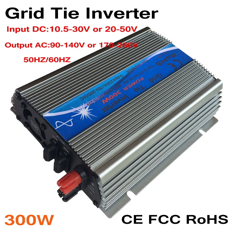 

300W MPPT grid tie inverter,10.5-30V/ 20-50VDC to AC 110V/220V pure sine wave output solar wind power inverter