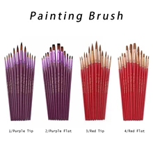 12 шт./компл. плоский наконечник художника Краски рисовальная нейлоновая кисть из волос с деревянной ручкой акварель масло Краски ing ручка Художник Инструмент аксессуары «сделай сам»