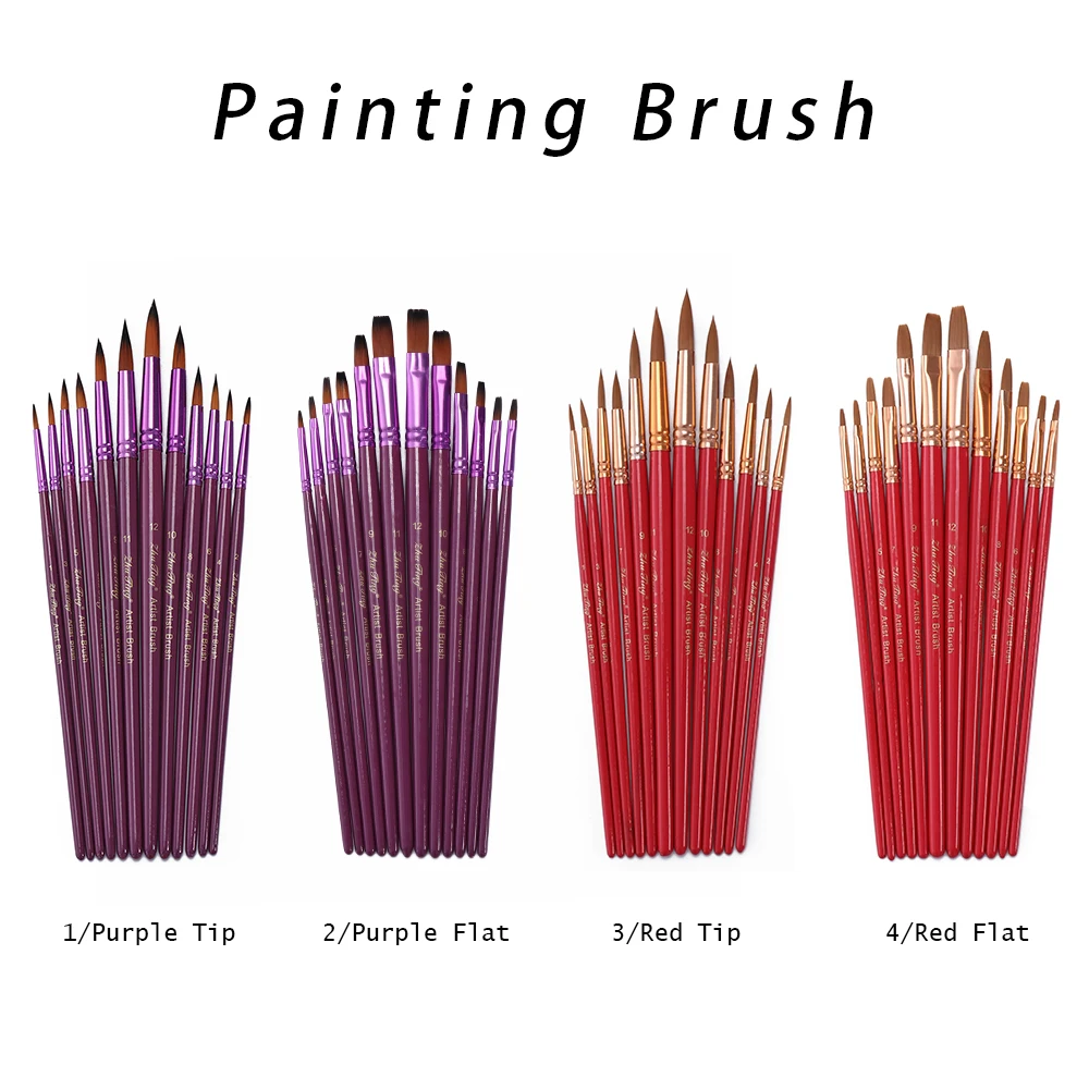 

12Pcs/Set Flat Tip Artist Paint Brush Nylon Hair with Wooden Handle Watercolor Oil Painting Pen Artist Tool DIY Accessories