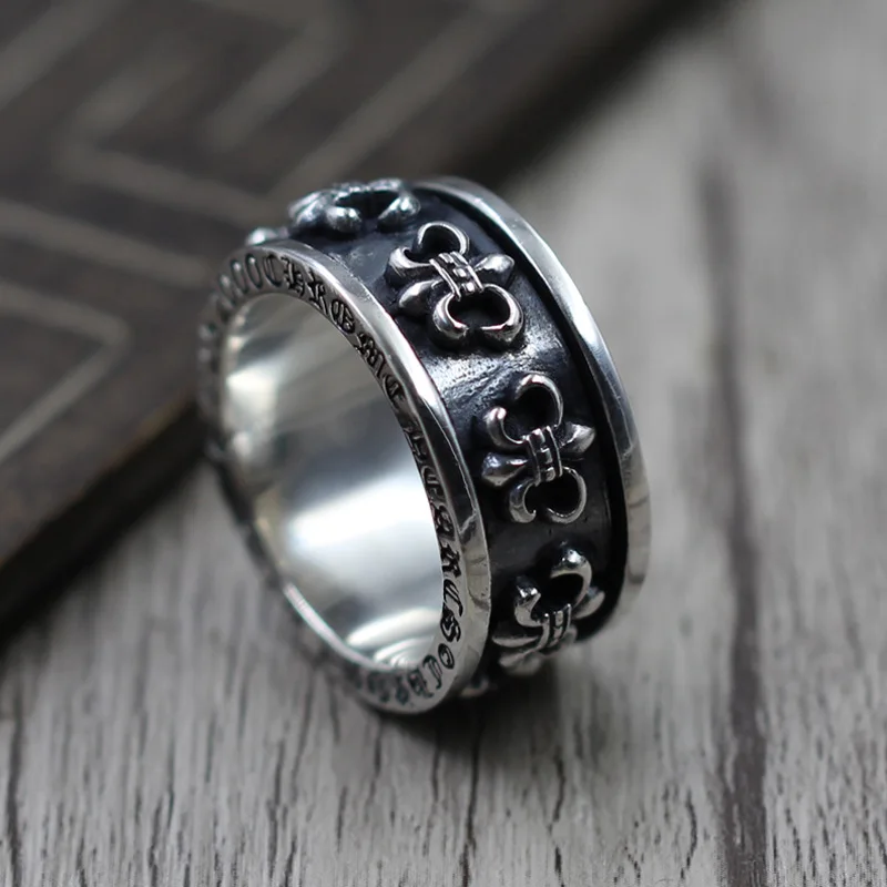 

S925 Sterling Silver Jewelry Personalized Anchor Can Be Rotating Ring Thai Silver Vintage Punk Ring
