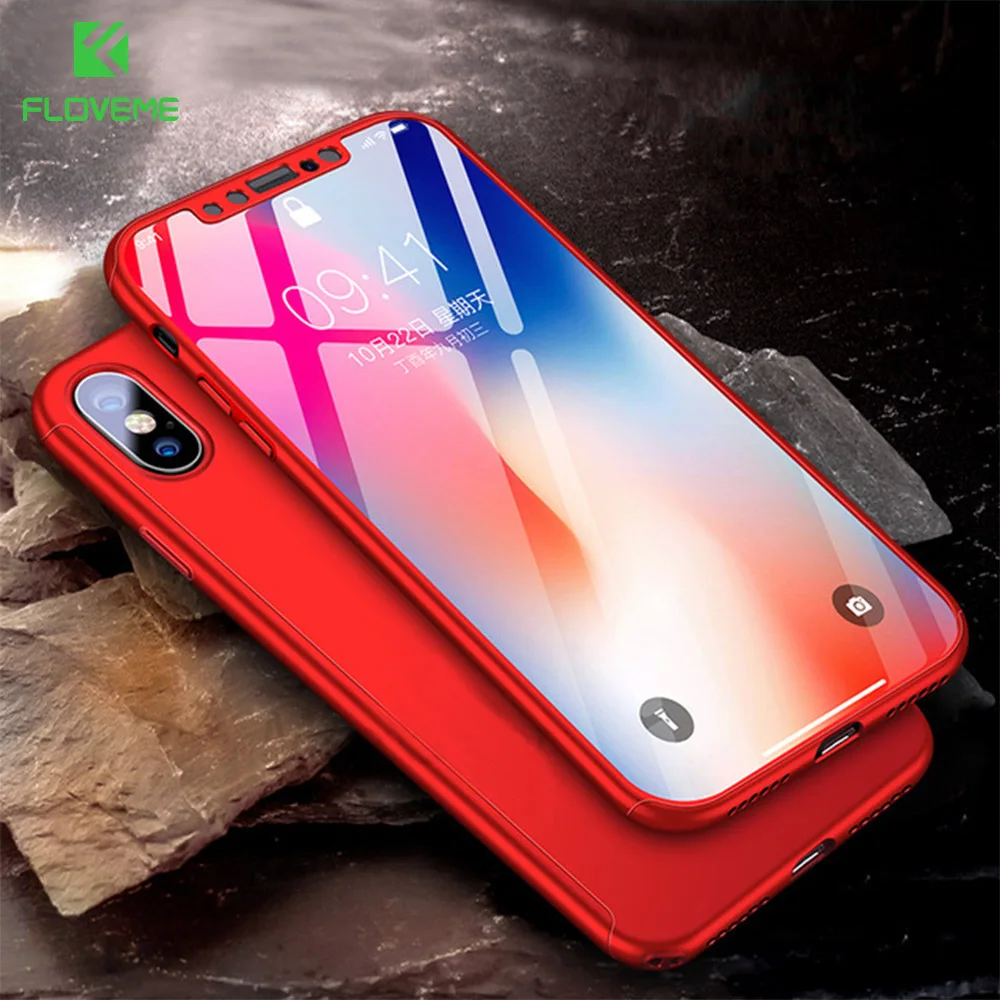 

FLOVEME 360 Full Protective Case For iPhone X 8 7 Plus 6 6S Plus Tempered Glass Cases For iPhone 5 5S SE Cases Phone Back Cover