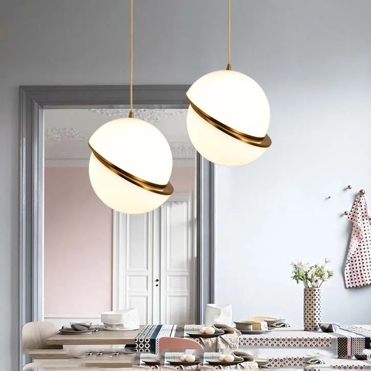 Modern Art Ball Pendant Light Hanging White Acrylic Shade Brass Round Pendant Lamp Creative Suspension Pendant Light for Restaurant Cafe Bar (32)