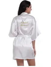 RB91 2017 Robe de Seda Moda Noiva da Mãe com Letra De Ouro Mulheres Sexy de Noiva Curto De Cetim Kimono Sleepwear Ficar Pronto vestes(China)