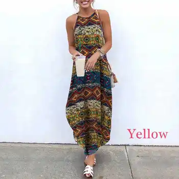 

VONDA Women Sleeveless Bohemian Dress Vintage Printed Maxi Dress 2020 Summer Beach Party Sexy Spaghetti Strap Vestidos Plus Size
