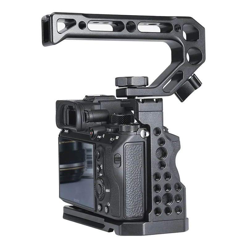 Camera Case for Sony A7III A7M3/A7R3 Vlogging Metal Cage with Arri Locating Hole Cold Shoe For Microphone Top Handle Grip UURig