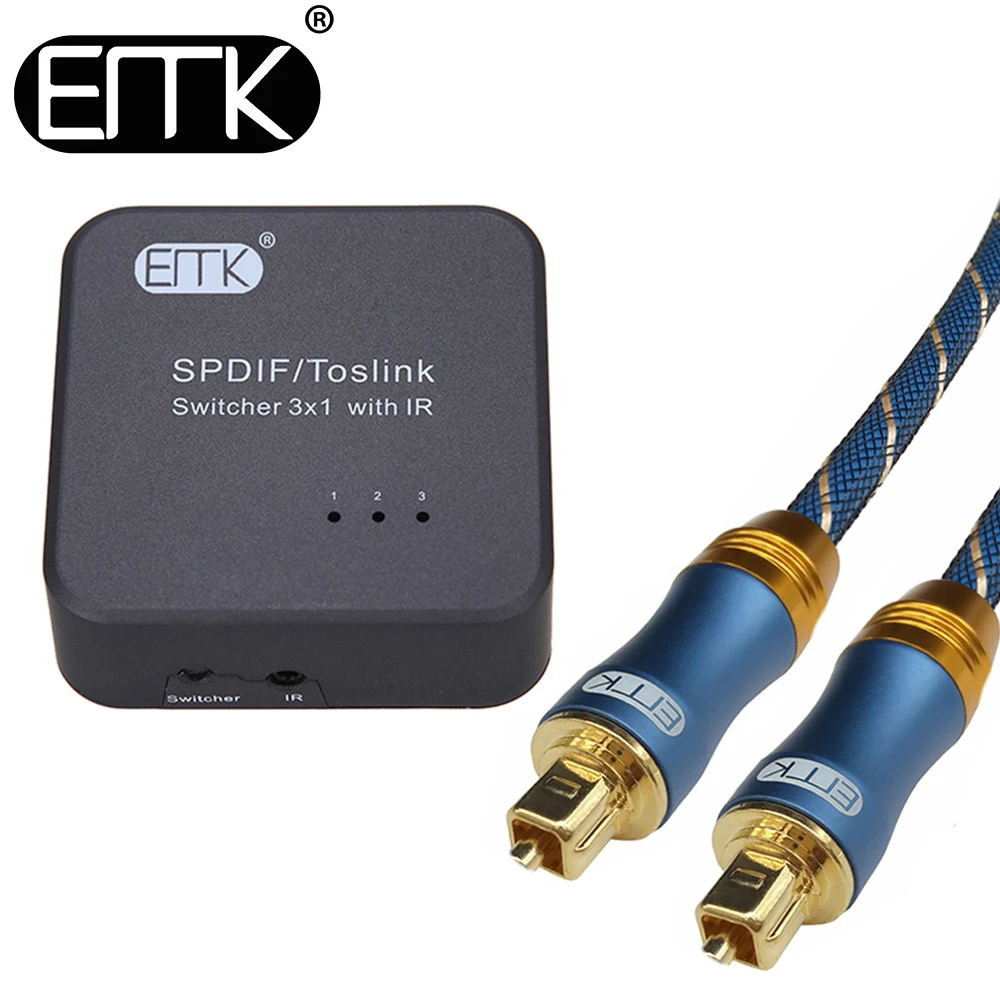EMK Optical Audio Switch SPDIF Toslink Switch IR Remote 3 input 1