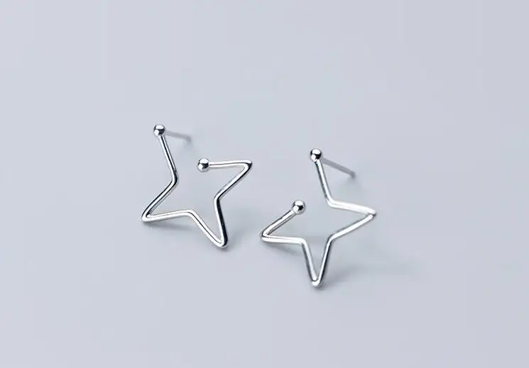 

Minimalism 1pair 100% Real. 925 Sterling Silver Fine Jewelry Open Star Earrings Geometric gtle2039