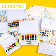 BORRENCE Colors Watercolor Paint Set with Water Brush Pen 12/18/24/36 Solid Water Color Acuarelas Drawing Painting Art Supplies